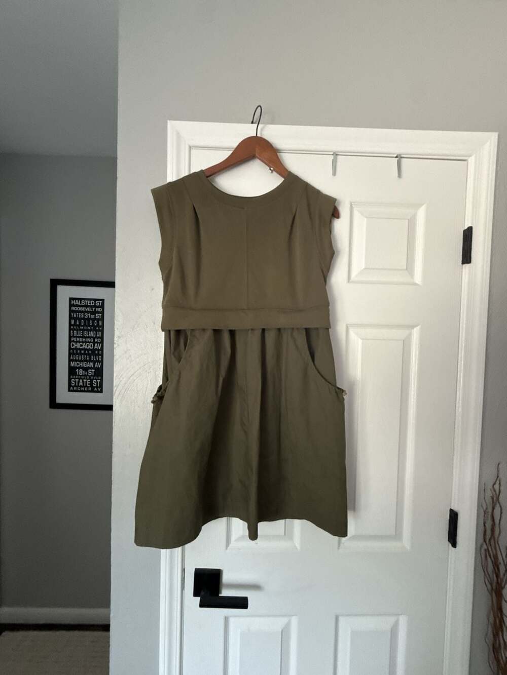 Fashion Olive Green Sleeveless Utility Drop-Waist Mini Dress with Pockets